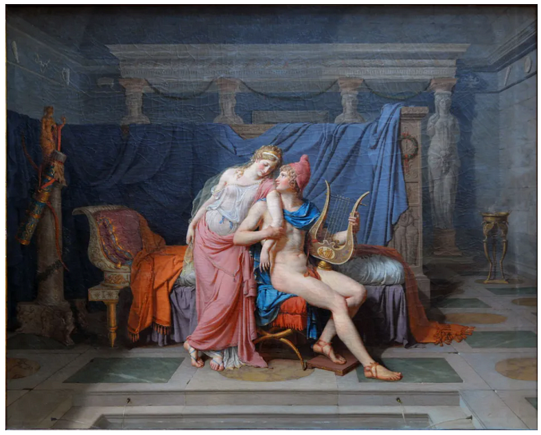 İlyada Üçüncü Bölüm Özet - Jacques-Louis David (1748–1825), The Love of Helen and Paris (1788), Paris ve Helen'in Aşkı, Musée du Louvre, Paris.