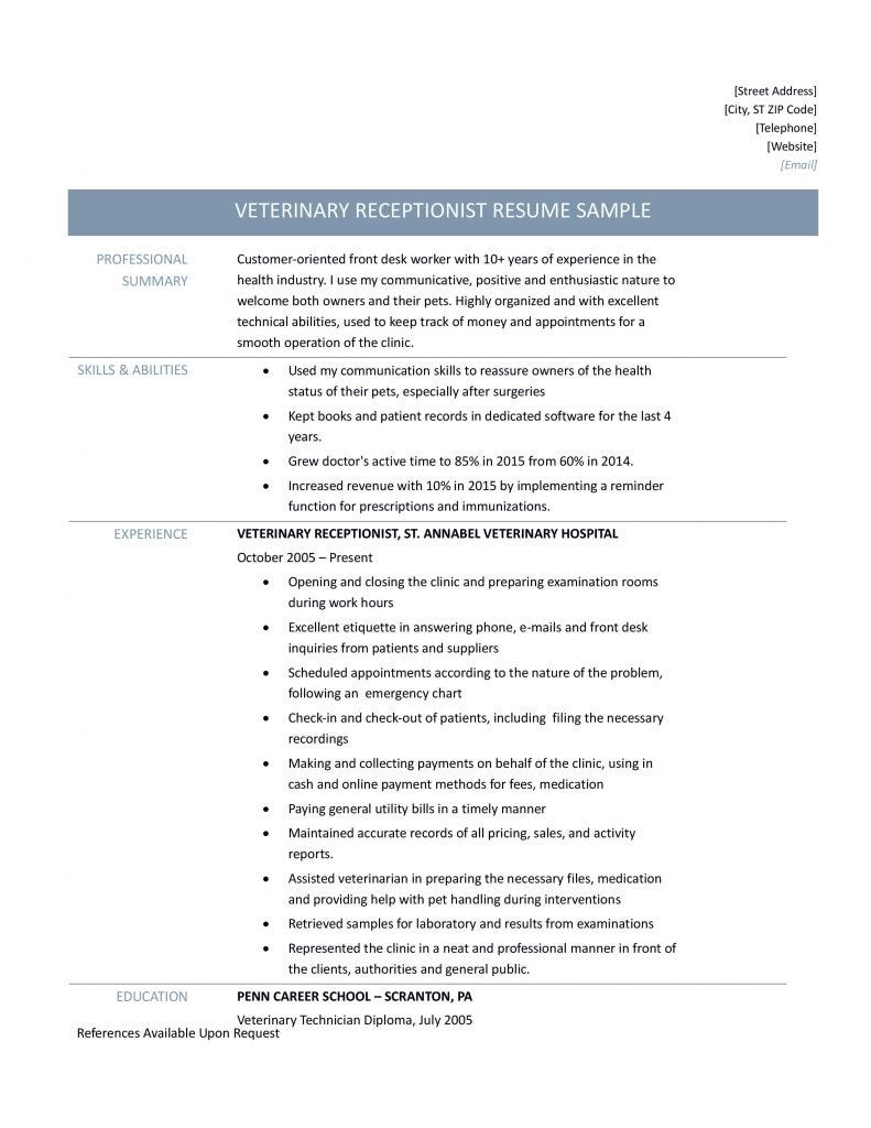 Veterinary Receptionist Resume Samples Tips And Templates