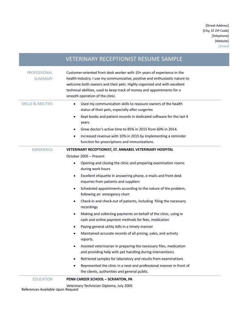 Veterinary Receptionist Resume Samples Tips and Templates