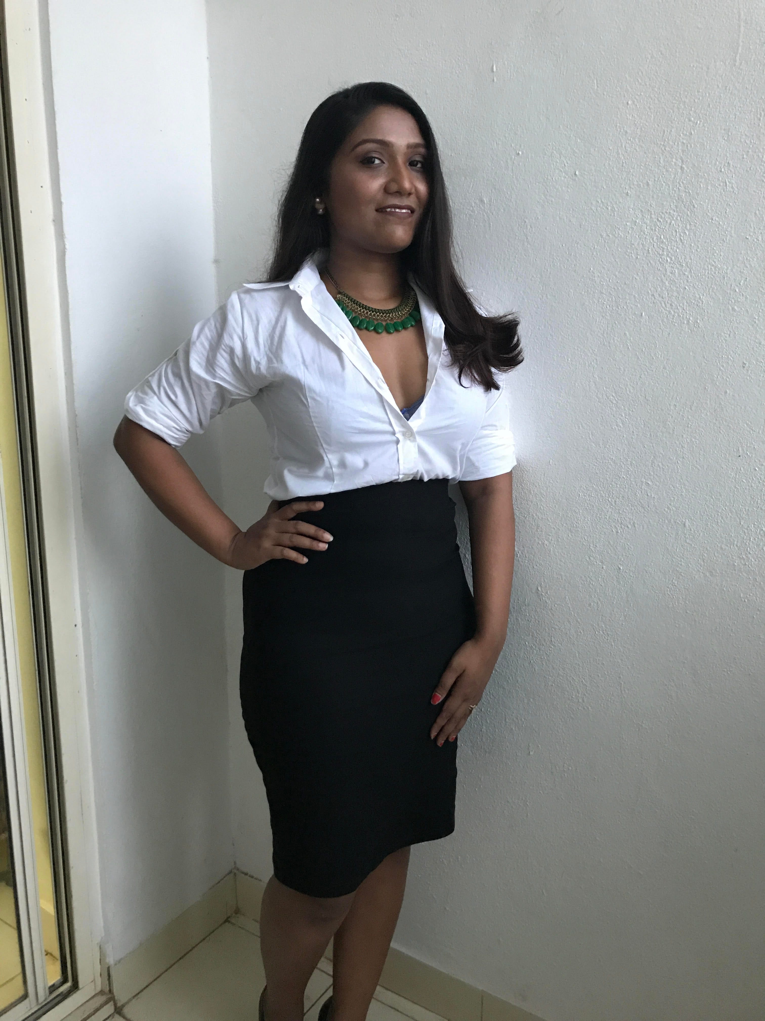 White Shirt And Black Skirt Formal Hot 