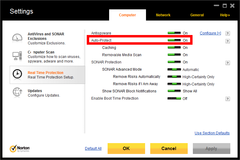 norton boot time scan