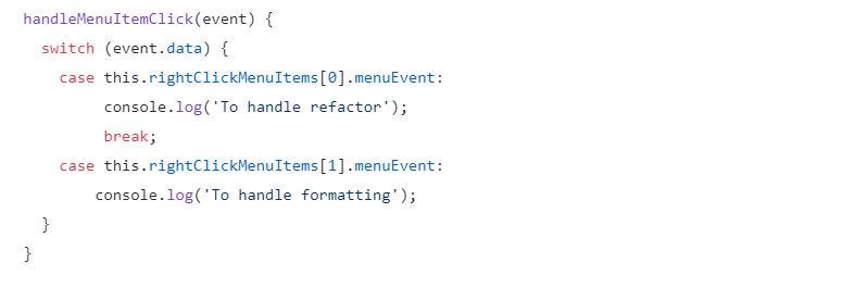 handleMenuItemClick method in app.component.ts