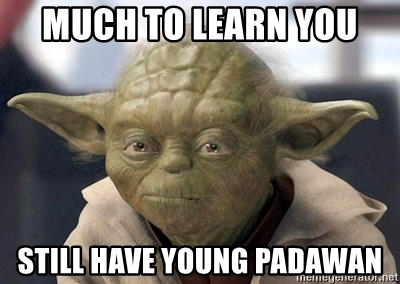 Picture of Yoda with text overlay “Much to learn you still have young padawan.”