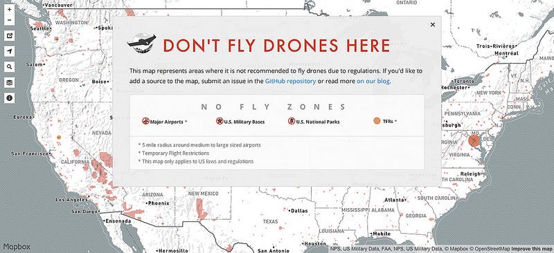 Temporary Flight Restrictions mapped live on “Don't Fly Drones Here” | by  Mapbox | maps for developers