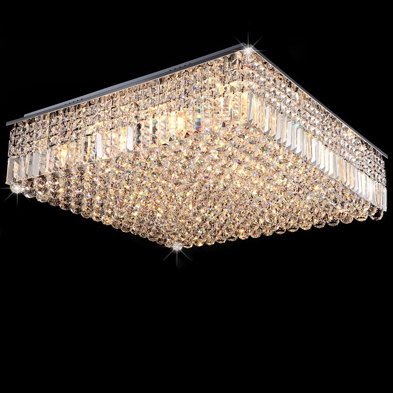 Best Stereo Cuboid Shaped Full Crystal Large Flush Mount