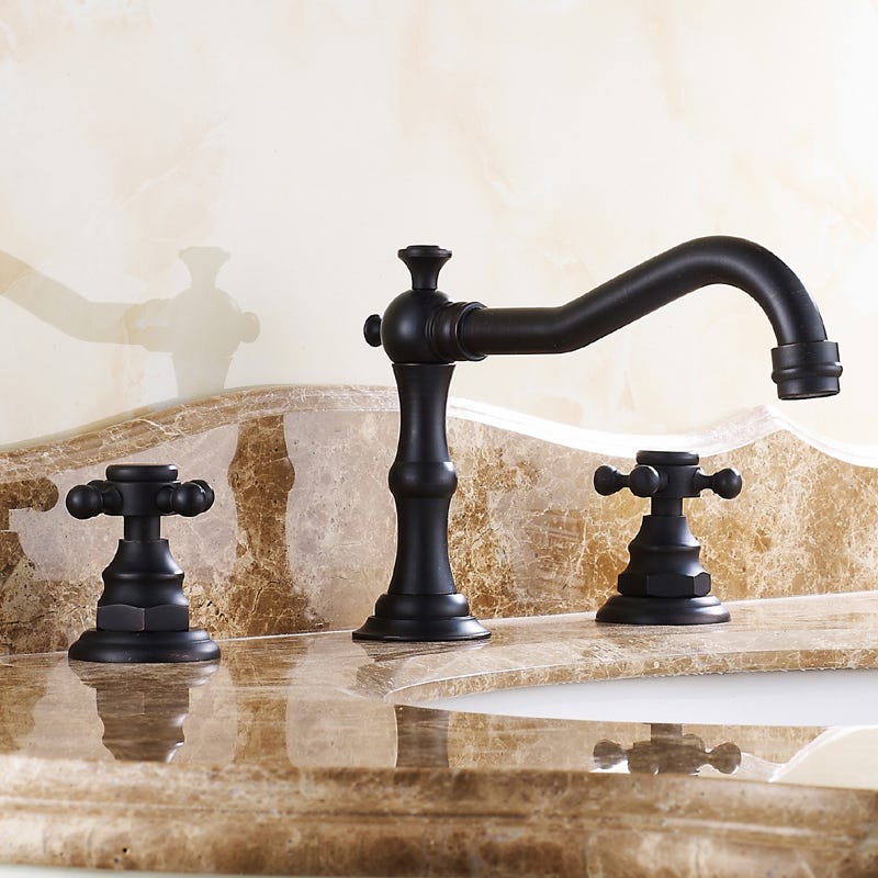 Review Chester Widespread Sink Faucet Classic Cross Handle in Antique Black...