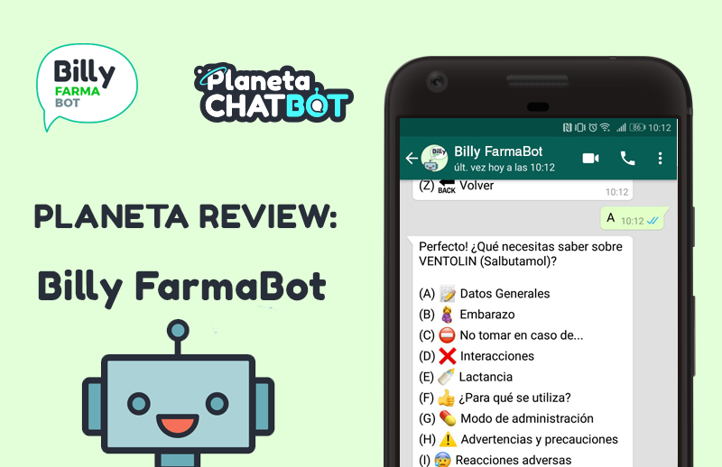 Planeta Review: Billy FarmaBot, el bot farmacéutico | by Planeta Chatbot |  Planeta Chatbot : todo sobre los Chat bots, Voice apps e Inteligencia  Artificial