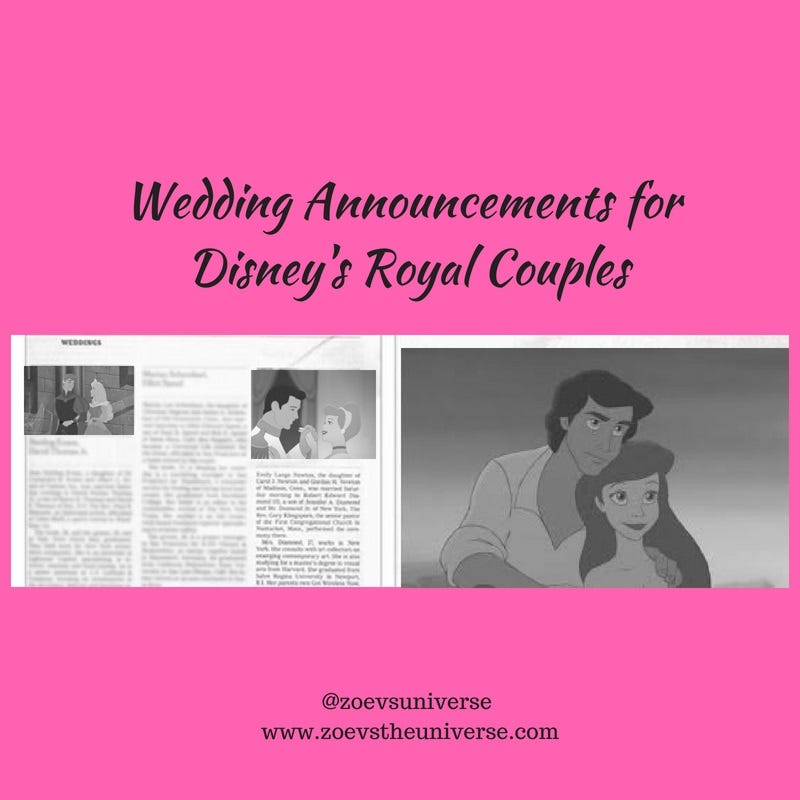 Wedding Announcements For Disney S Royal Couples E R Catalano