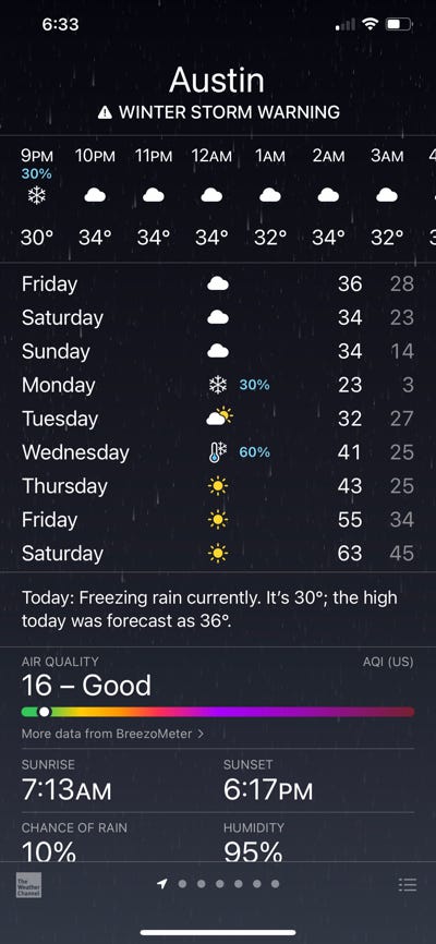Winter weather predictions from my iPhone just days before.
