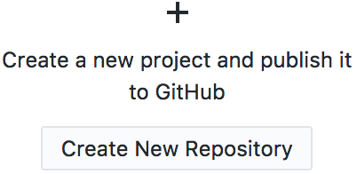 The "Create New Repository" button. Above, text reads, "Create a new project and publish it to GitHub"