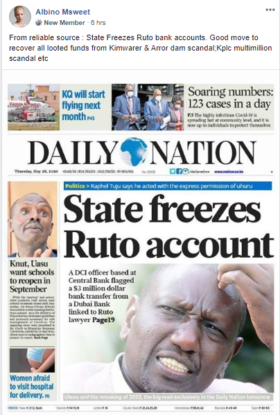 HOAX: This image of the Daily Nation's front page claiming that William  Ruto's bank accounts have been frozen is fake | by PesaCheck | PesaCheck