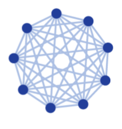Nine nodes connected by lines to form a complex geometrical shape.
