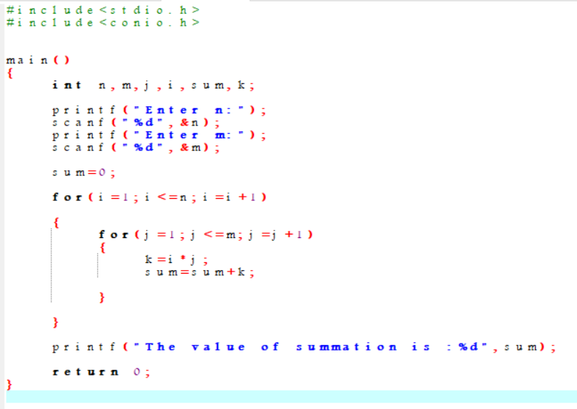 HOW TO FIND. [Σi=1 to n {Σj=1 to m (i*j)}] IN C | by PhiWhyyy!?! | Medium