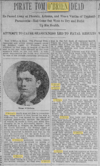 That time Pittsburgh Pirates First Baseman Tom O'Brien died after drinking  seawater | by BaseballObscura | Medium