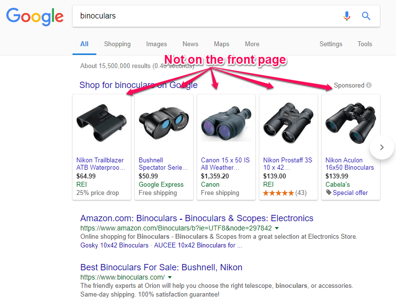 not on the actual front page of Google