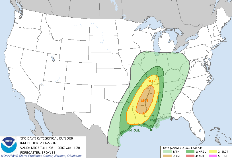 Week 48 2022 Tornadoes and Snow. TLDR Tornadoes possible over the
