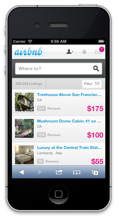 Airbnb Mobile website screenshot