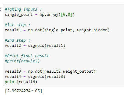 Figure 54: Printing our results for target output = 0.