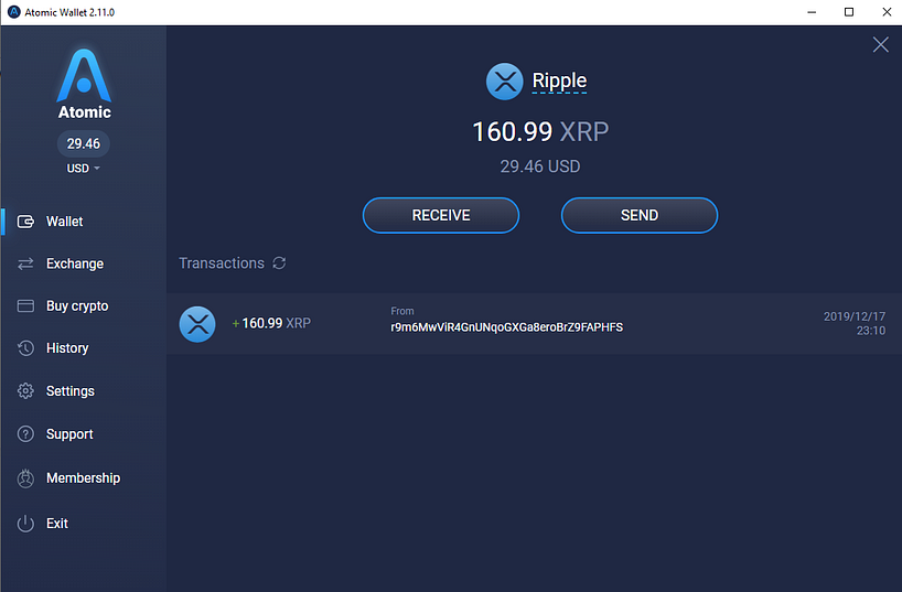XRP in atomic wallet