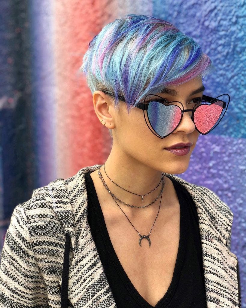 Messy Textured Layered Pixie With Side Swept Bangs And Pastel