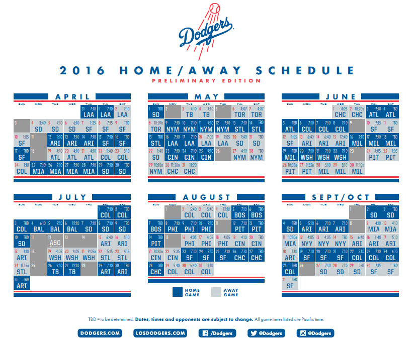 2016 Dodger schedule: Everything you need to know | by Jon Weisman | Dodger  Insider