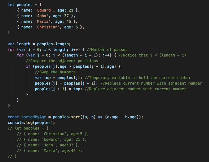 JavaScript sort vs for loop