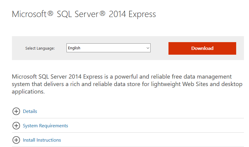 microsoft sql server 2014 express localdb download