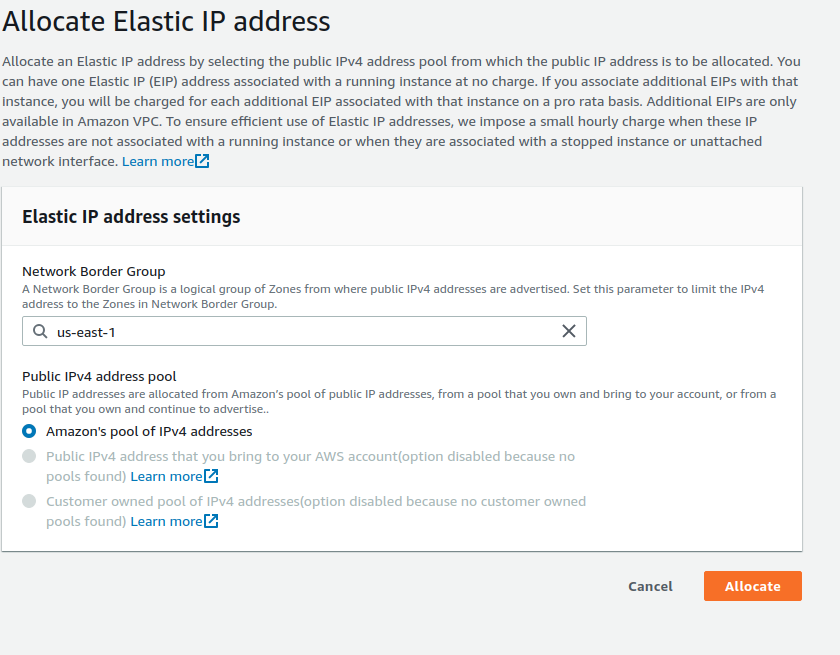 Configuración para la IP Elástica.