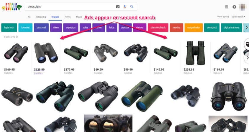 Ads appear on second search