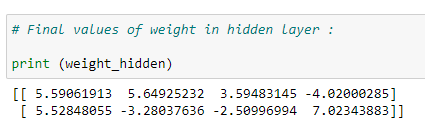 Figure 69: Displaying the final values of our weights in the hidden layer.