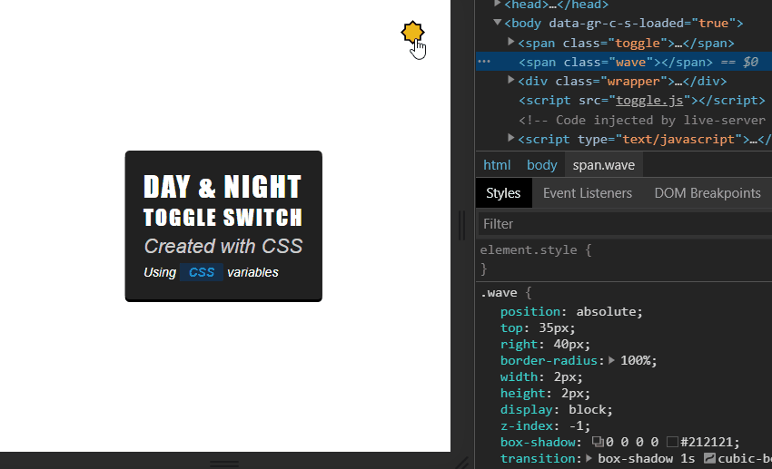 toggling the toggle with wave effect applied