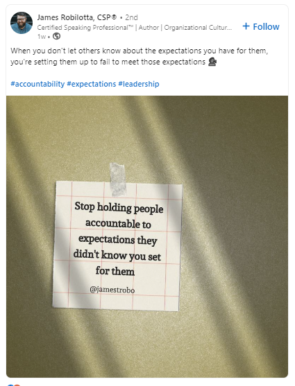 a piece of paper with the text: “Stop holding people accountable to expectations they didn’t know you set for them.”