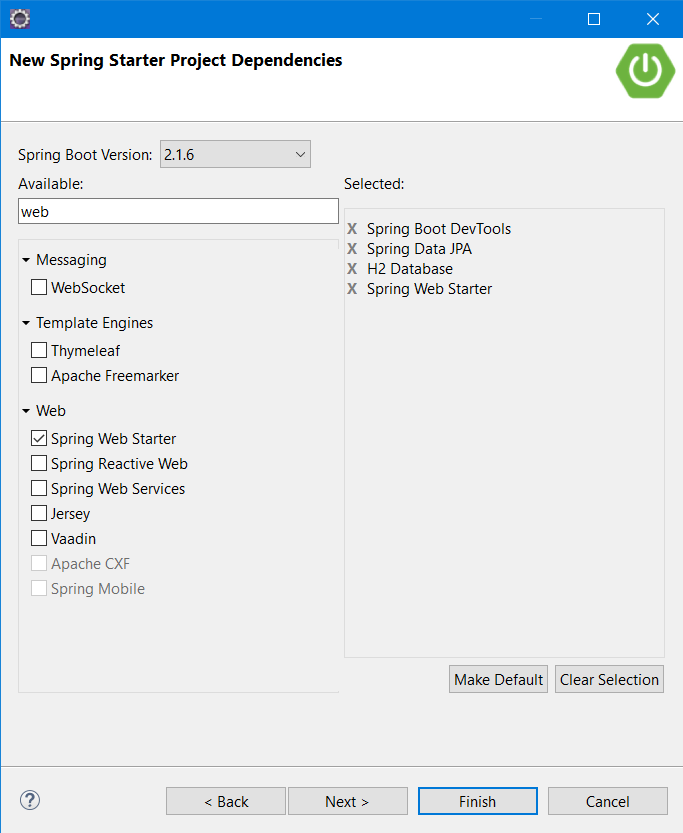 Spring boot select dependencies