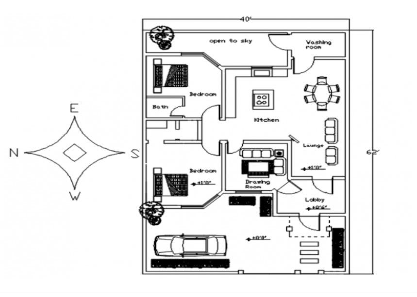 Floor Plan Of House 40 X 62 With By Cadbull Cadbull Medium Floor Plan Of House 40 X 62 With By Cadbull Cadbull Medium