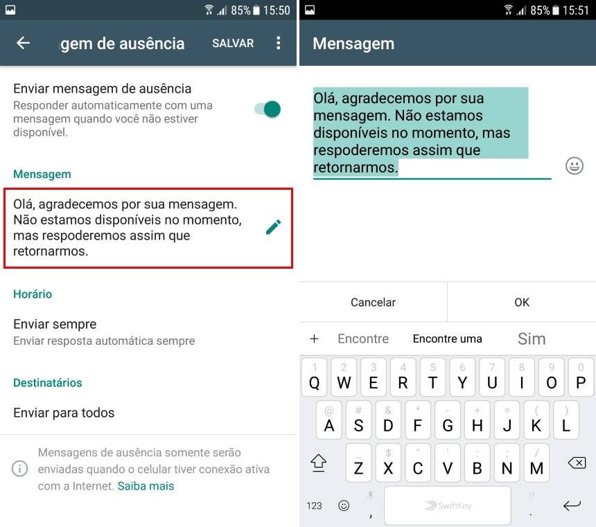 Mensagens automáticas de saudação ou fora do horário comercial do Whatsapp Business