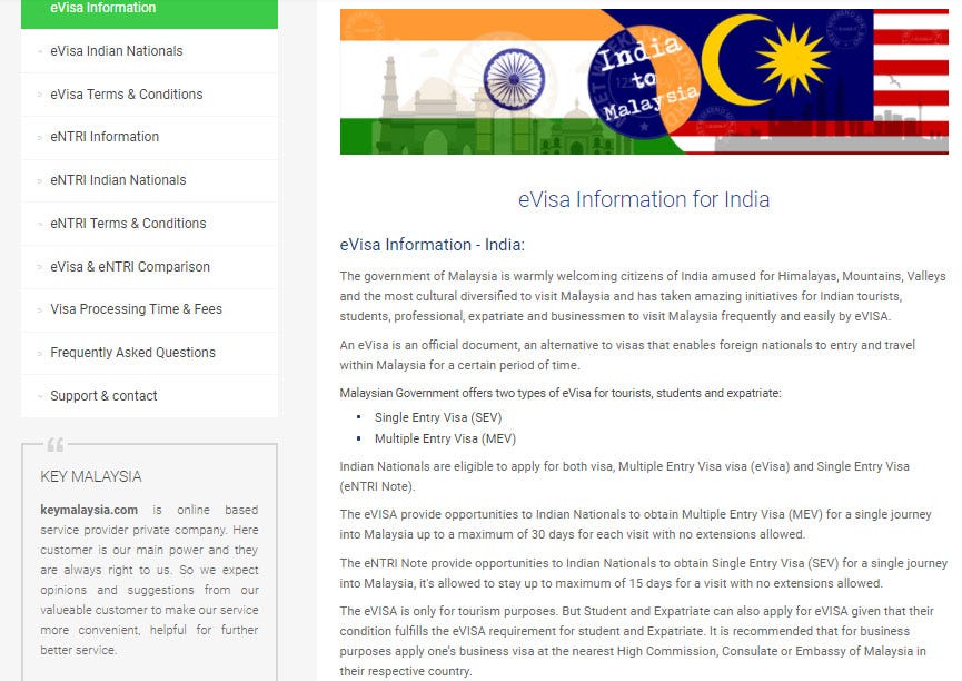 Evisa Information For India Key Malaysia Medium