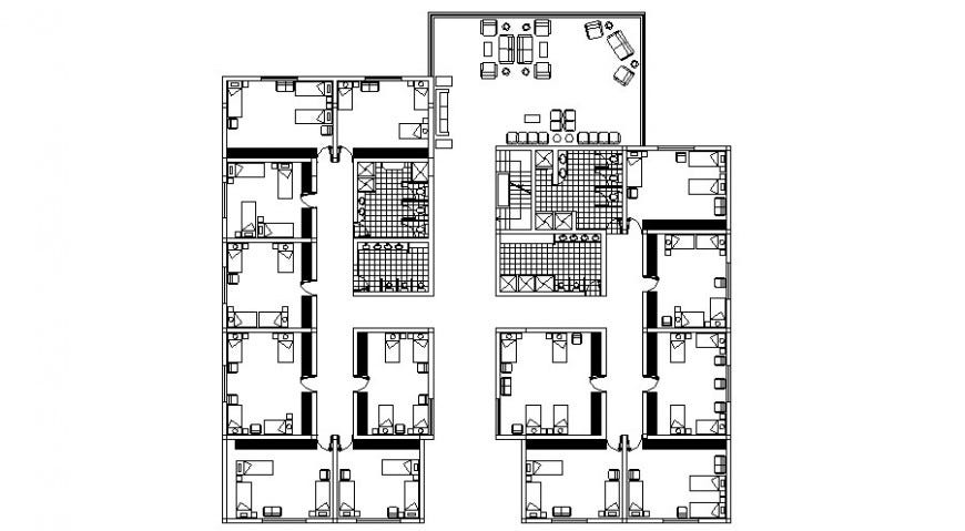 Boys Hotel Architecture Layout Plan With Furniture Drawing Details