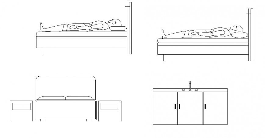 DOUBLE BED  ELEVATION  AND FURNITURE BLOCKS  CAD  DRAWING 
