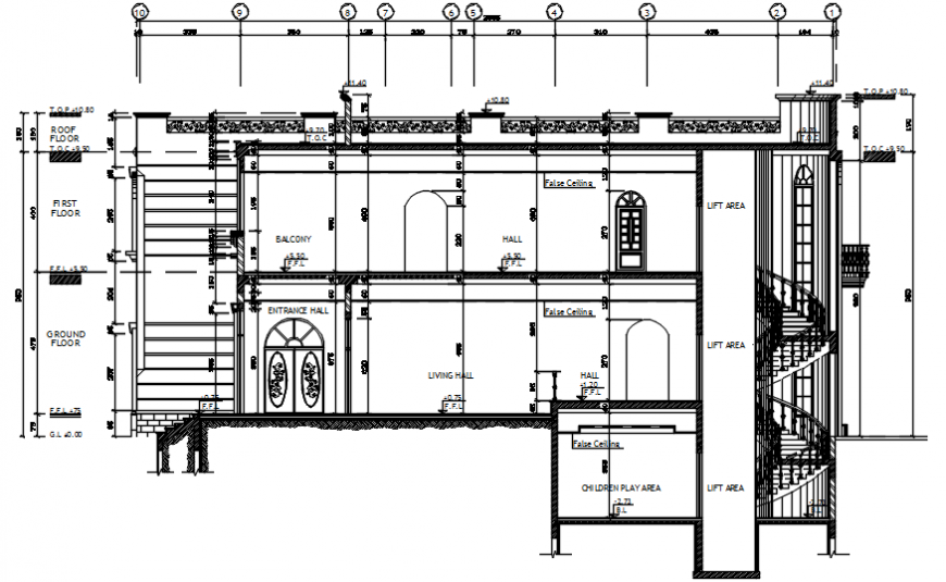 Front Sectional Drawing Details Of Luxuries Villa Dwg File