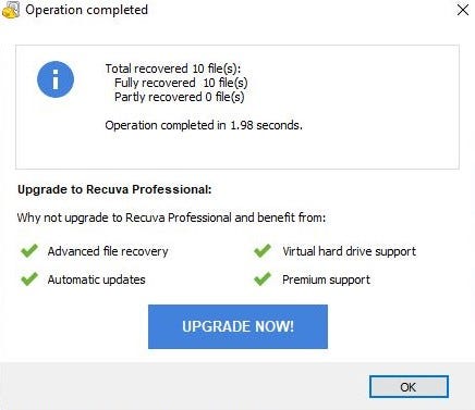 Recuva results summary (10 files)
