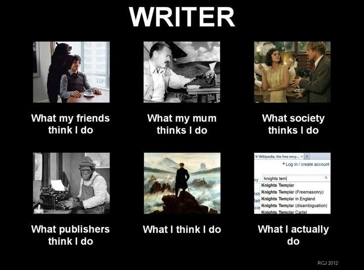 The first five photos are what my friends, mum, society, publishers, and I think I do. What I actually do is a Google search.