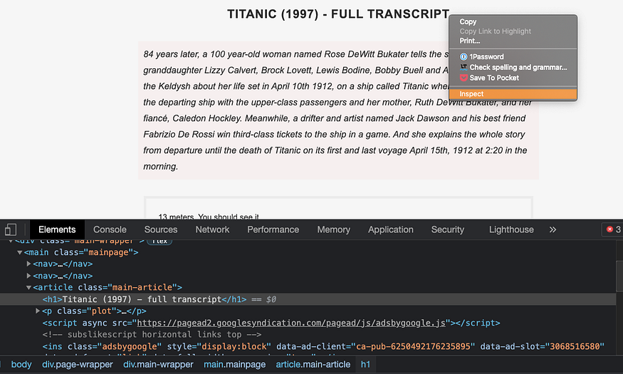 Choosing “Inspect”
