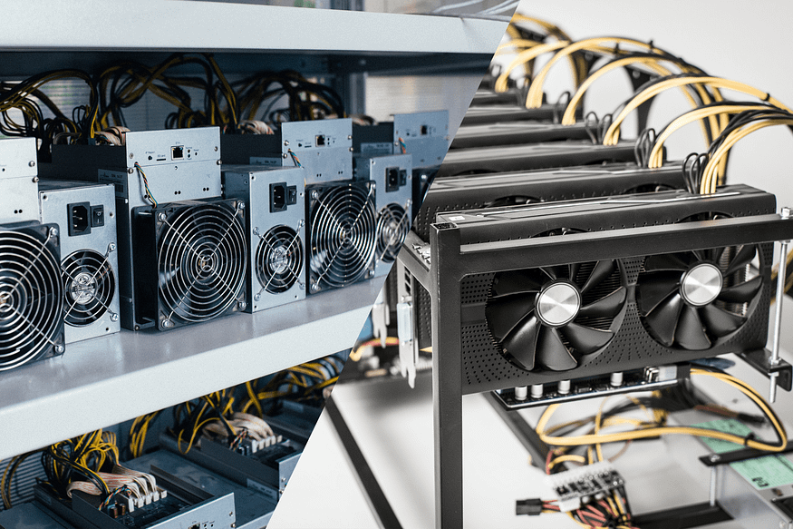 ASICs and GPU mining rigs are the most popular mining hardware.