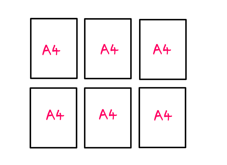 Puzzles: How To Use Them To Improve Brain Performance? — An illustration showing 6 sheets of A4 paper. Three sheets are lined up as a row on the top, and another three sheets are lined up as a row at the bottom.