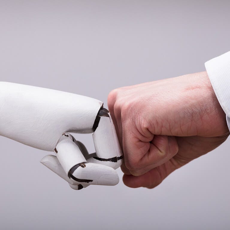 Hand bump between a human hand and a robot hand