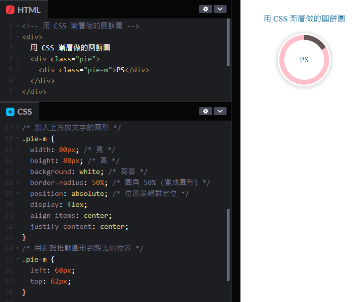 用純 HTML + CSS 畫出圓餅圖(精簡版) | 鹿熙滴慧櫃 LucyDiHueiGreat