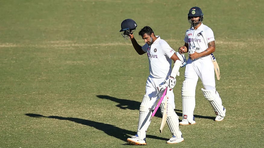 R Ashwin & H Vihari walking off the field to standing ovation after successfully drawing a Test against Australia