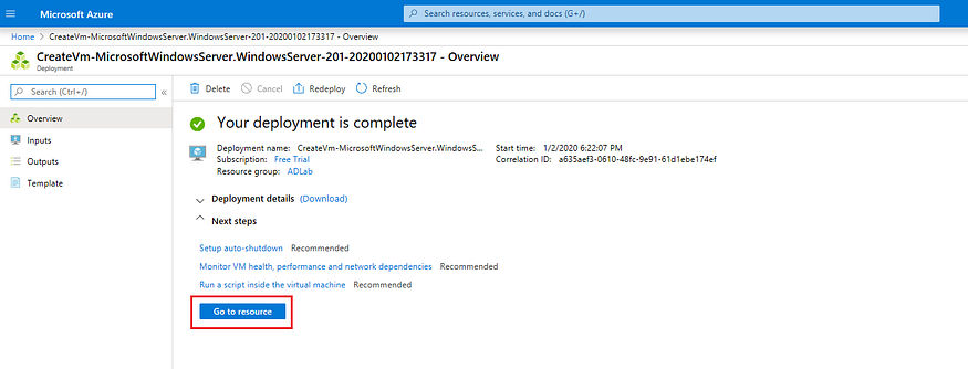 Crear laboratorio de Active directory en azure 25 1*evf0RKkv8L1dwBLglayWog