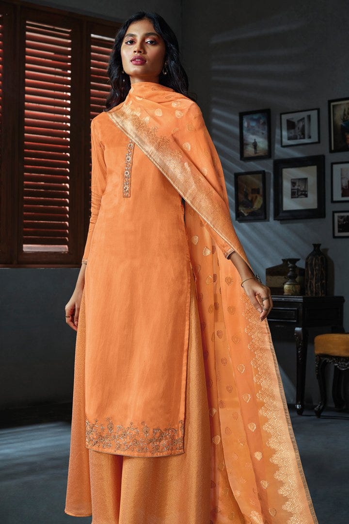 Habutai Silk Embroided Suit with Organza Dupatta