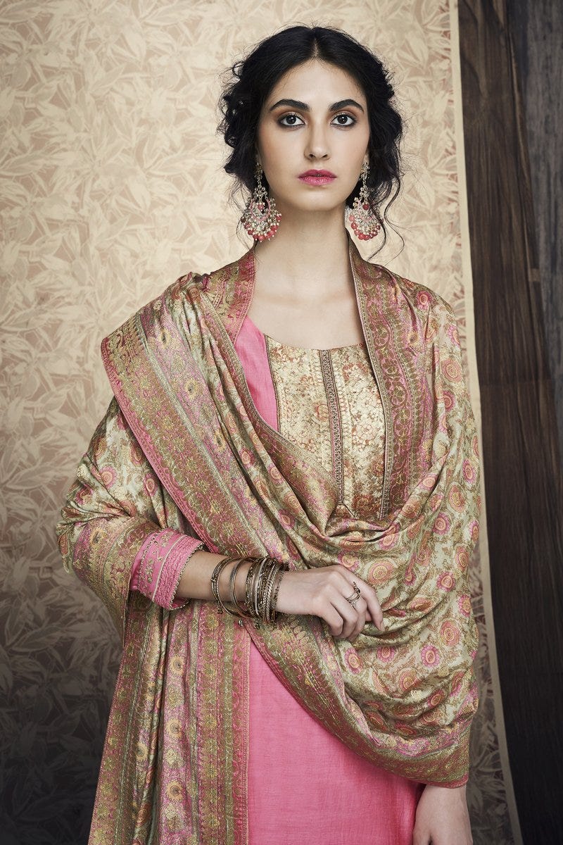 Elegant Pink Silk Suit with Banarasi Dupatta